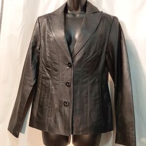 Vintage Y2k 90s East 5th  Sz S Women's Leather Jacket Black Button Front‎